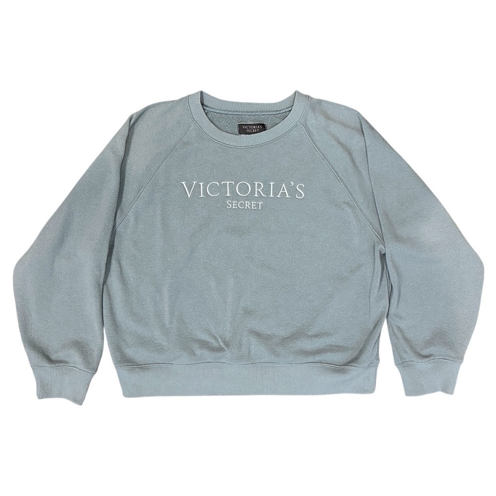 Victoria’s Secret Fleece Crewneck Embroidered Sweatshirt in Dusty Sage Green XL